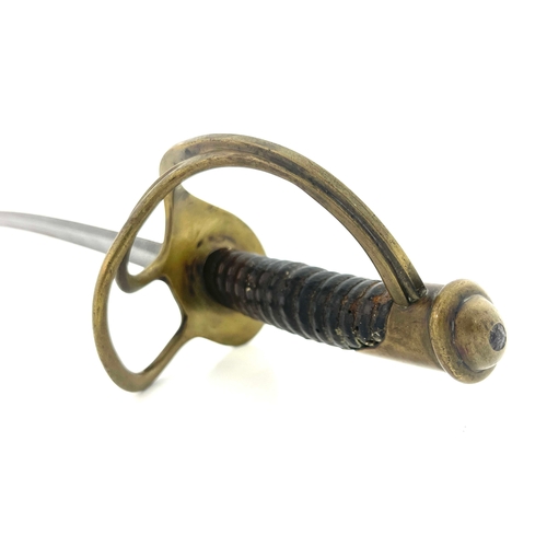 218 - A US Model 1860 Light Cavalry sabre, brass three bar hilt with ribbed brown leather grip, stamped US... 