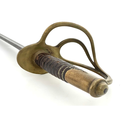 218 - A US Model 1860 Light Cavalry sabre, brass three bar hilt with ribbed brown leather grip, stamped US... 