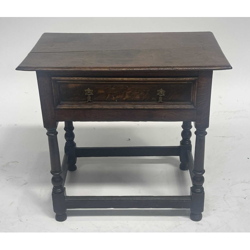 226 - A Charles II oak side table, circa 1680, moulded overhanging top, single long frieze drawer with mou... 