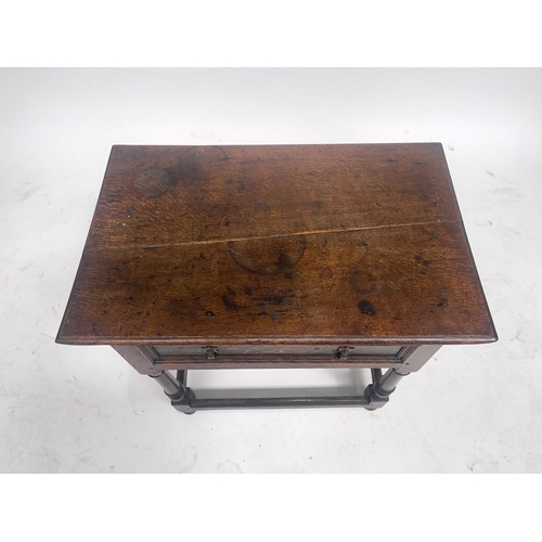 226 - A Charles II oak side table, circa 1680, moulded overhanging top, single long frieze drawer with mou... 