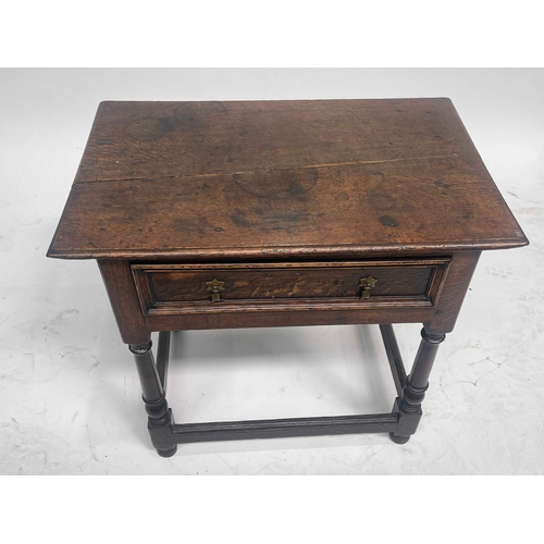 226 - A Charles II oak side table, circa 1680, moulded overhanging top, single long frieze drawer with mou... 