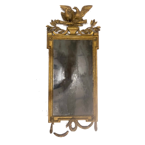 235 - A Regency carved gilt wood pier glass, circa 1820, pair of doves and oak leaf pediment, beaded borde... 