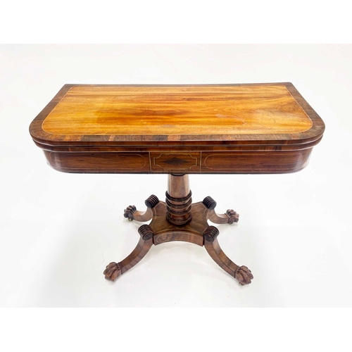 240 - A Regency mahogany pedestal games table, circa 1820, mahogany crossbanded and brass strung throughou... 