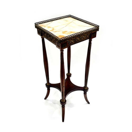 241 - A Louis XVI design gueridon, early 20th Century, square veined marble top with gilt metal fretwork g... 