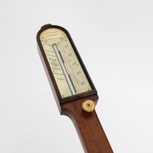 257 - J..Cochrane, Guernsey, a 19th Century mahogany marine stick barometer, arched case with ivory princi... 