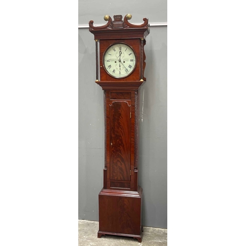 258 - Sutherland, Elgin, a 19th Century Scottish flame mahogany longcase clock, pediment hood, circular pa... 