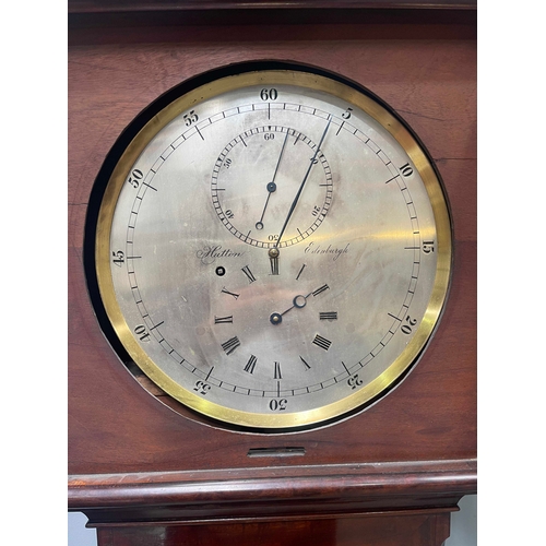 259 - Hutton, Edinburgh, a George III mahogany longcase regulator clock, scroll pediment with brass rounde... 