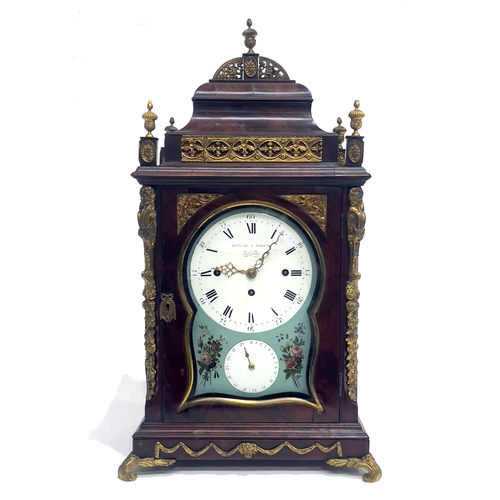 263 - Spencer & Perkins, London, a George III mahogany bracket clock, caddy top with gilt metal urn finial... 