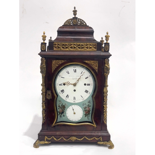 263 - Spencer & Perkins, London, a George III mahogany bracket clock, caddy top with gilt metal urn finial... 