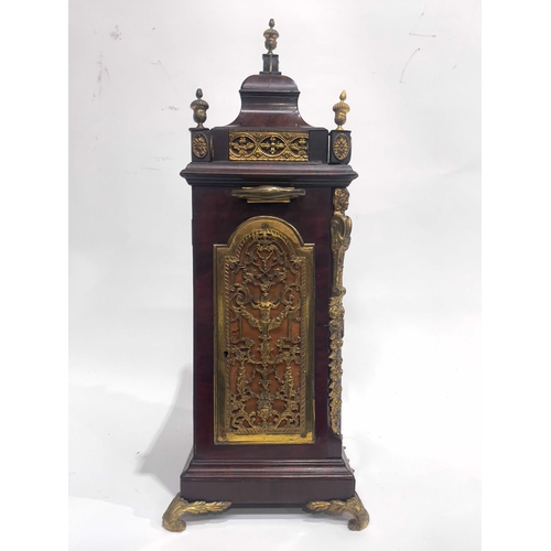 263 - Spencer & Perkins, London, a George III mahogany bracket clock, caddy top with gilt metal urn finial... 