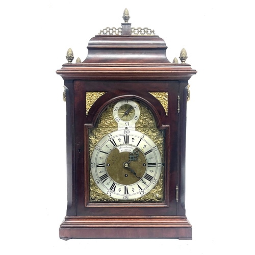 264 - Windmills, London, a George II bracket clock, mahogany chamfered case, caddy top with brass pineappl... 