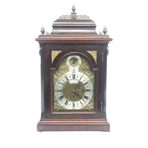 264 - Windmills, London, a George II bracket clock, mahogany chamfered case, caddy top with brass pineappl... 