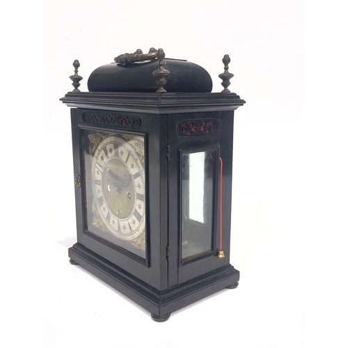 265 - Paul Beauvais, London, a George II bracket clock, ebonised case, caddy top with brass swing handle a... 