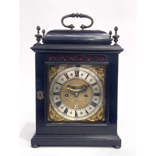 265 - Paul Beauvais, London, a George II bracket clock, ebonised case, caddy top with brass swing handle a... 