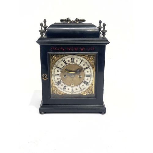 265 - Paul Beauvais, London, a George II bracket clock, ebonised case, caddy top with brass swing handle a... 