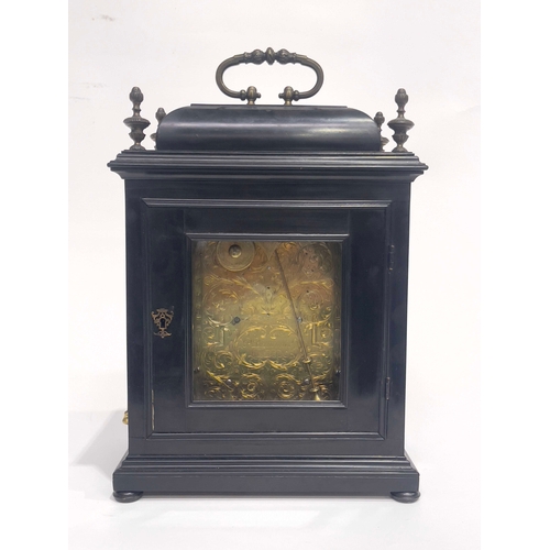 265 - Paul Beauvais, London, a George II bracket clock, ebonised case, caddy top with brass swing handle a... 