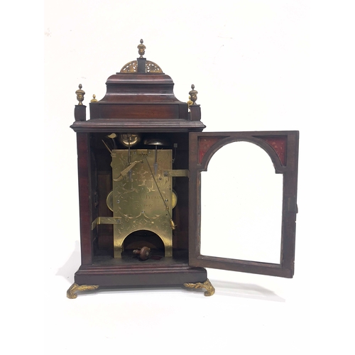 265 - Paul Beauvais, London, a George II bracket clock, ebonised case, caddy top with brass swing handle a... 