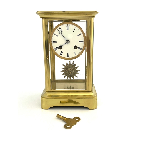 267 - Japy Freres, a French gilt brass four glass regulator mantle clock, white enamelled dial with Roman ... 