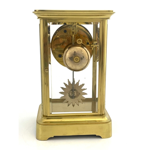 267 - Japy Freres, a French gilt brass four glass regulator mantle clock, white enamelled dial with Roman ... 