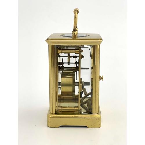 268 - Alfred Drocourt, a French gilt brass carriage clock, jewelled lever escapement, white enamelled dial... 