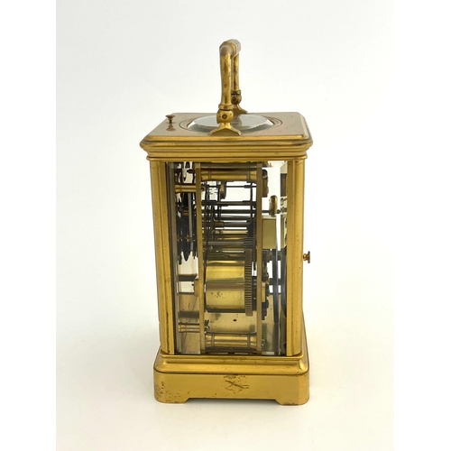 269 - Henry Jacot, a French gilt brass carriage repeat clock, jewelled lever escapement, signed to the bac... 