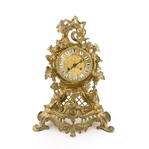 270 - Raingo Freres, a mid 19th century French ormolu and gilt brass mantel clock, relief moulded Rococo f... 