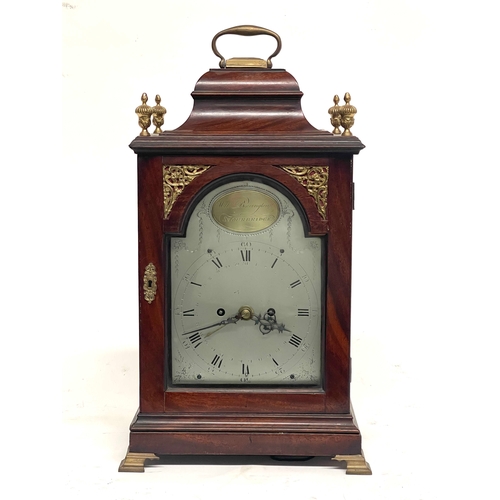 271 - William Beavington, Stourbridge, a George III mahogany bracket clock, caddy top with brass swing han... 