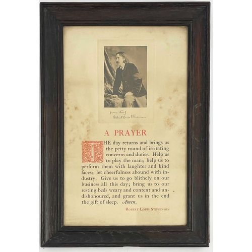 281 - Robert Louis Stevenson (1850-1894),  A Prayer, with autographed portrait,  35 x 21cm, framed