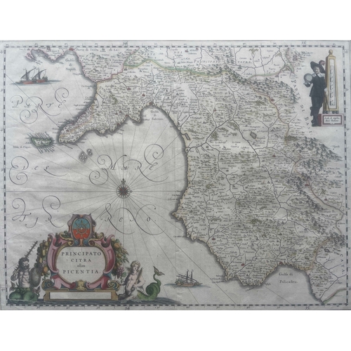 284 - Johannes Blaeu, Campania region of southern Italy, Principato Citra Olim Picentia, circa 1640, hand-... 