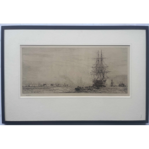 298 - William Lionel Wyllie (British, 1851-1931), H.M.S. Victory in Portsmouth Harbour, signed l.l., etchi... 