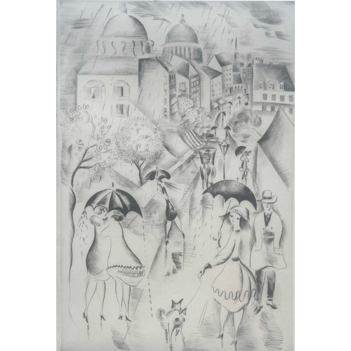 301 - Mily Possoz (Portuguese, 1888-1968), Sous la Pluie, signed l.l., drypoint engraving No.47/75, 33 by ... 