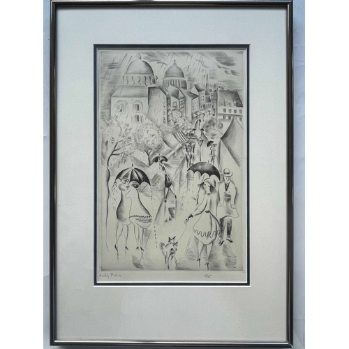 301 - Mily Possoz (Portuguese, 1888-1968), Sous la Pluie, signed l.l., drypoint engraving No.47/75, 33 by ... 