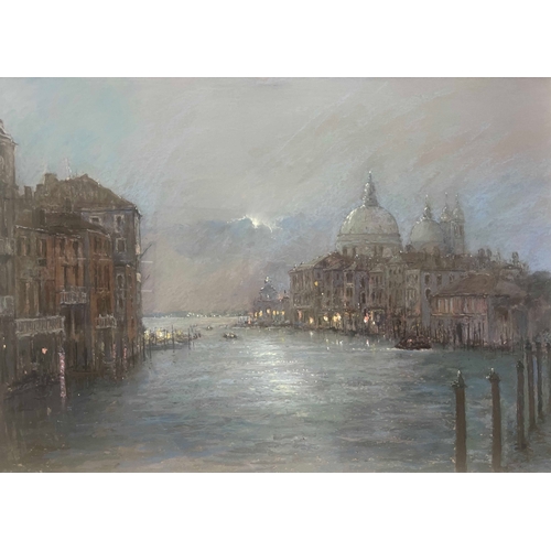 339 - Brian Lindley (British, 20th Century), Moonlight, Grand Canal, Venice, titled verso, pastel, 50 by 7... 