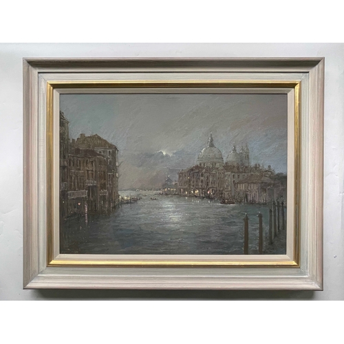 339 - Brian Lindley (British, 20th Century), Moonlight, Grand Canal, Venice, titled verso, pastel, 50 by 7... 