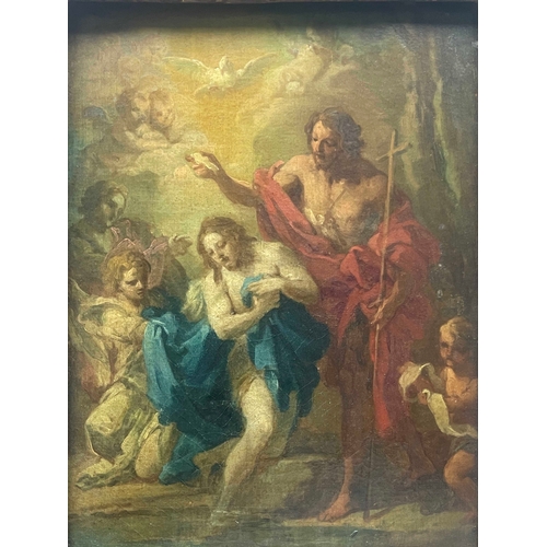 346 - Venetian School, 18th Century, The Baptism of Christ, oil on canvas, 29 by 22cm, gilt frame