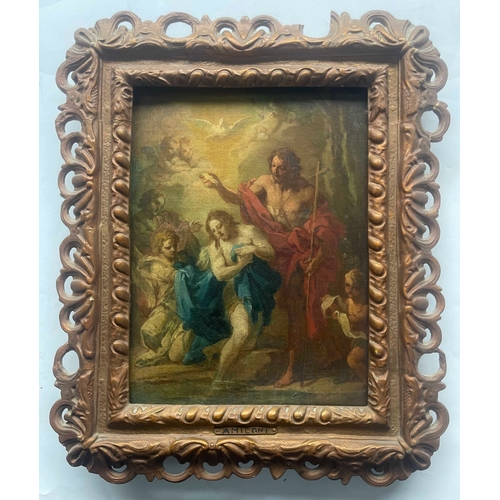 346 - Venetian School, 18th Century, The Baptism of Christ, oil on canvas, 29 by 22cm, gilt frame