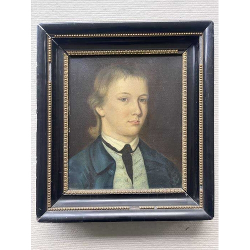 347 - British School, 18th Century, portrait of a young man, bust length in a blue coat and pale blue wais... 