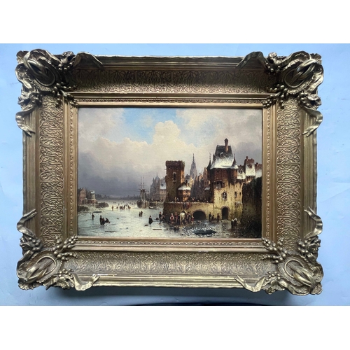 351 - Ludwig Hermann (German, 1812-1881), a winter river landscape harbour scene; a river landscape with h... 