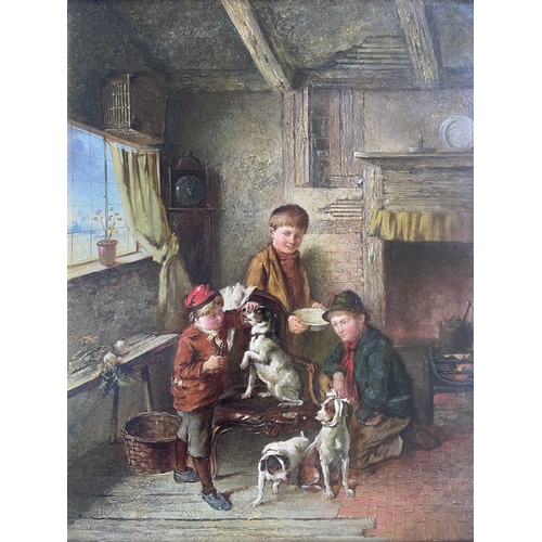 355 - Follower of William Mulready, The Young Dentists, bears signature l.l., oil on re-lined canvas, 45 b... 