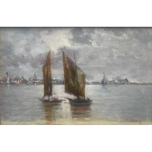 360 - Giuseppe (Beppe) Ciardi (Italian, 1875-1932), sailing boats, signed l.r., oil on board, 17 by 26cm, ... 