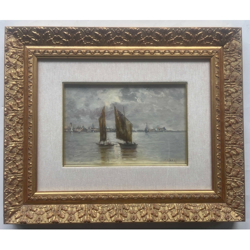 360 - Giuseppe (Beppe) Ciardi (Italian, 1875-1932), sailing boats, signed l.r., oil on board, 17 by 26cm, ... 