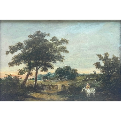 369 - Attributed to Robert Burrows (British, 1810-1883), Landscape with a figure on a donkey, windmill bey... 