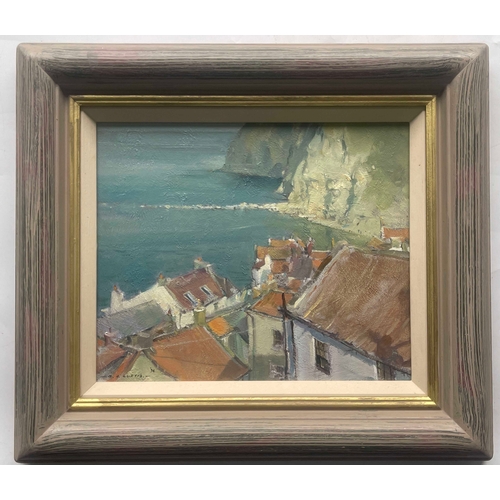 376 - David Jan Gardiner Curtis (British, 1948), Rooftops, Staithes, signed and dated 1994 l.l., titled ve... 