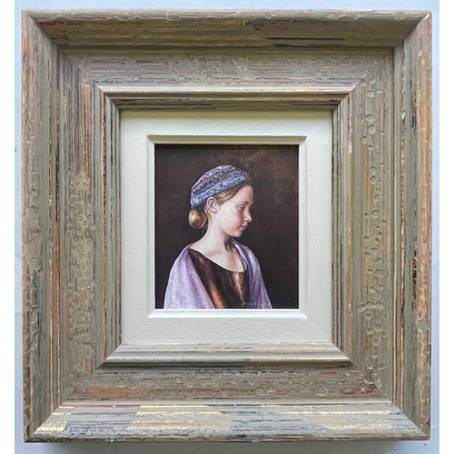 395 - Mary E. Carter (British, 1947), The Decorative Cap, signed and dated 1998 l.r., oil on board, 11 by ... 