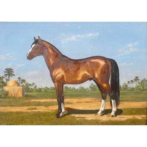 402 - Strekalovsky (Russian, 20th Century), an Arabian horse in a landscape, signed l.l., oil on canvas, 7... 