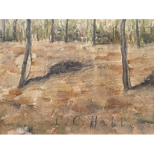 403 - C..C..Hall (British, 20th Century), Pink Farm, Montecassiano, signed l.r., titled verso, oil on boar... 