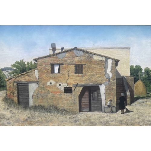 403 - C..C..Hall (British, 20th Century), Pink Farm, Montecassiano, signed l.r., titled verso, oil on boar... 