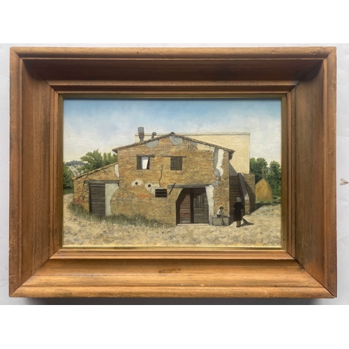 403 - C..C..Hall (British, 20th Century), Pink Farm, Montecassiano, signed l.r., titled verso, oil on boar... 