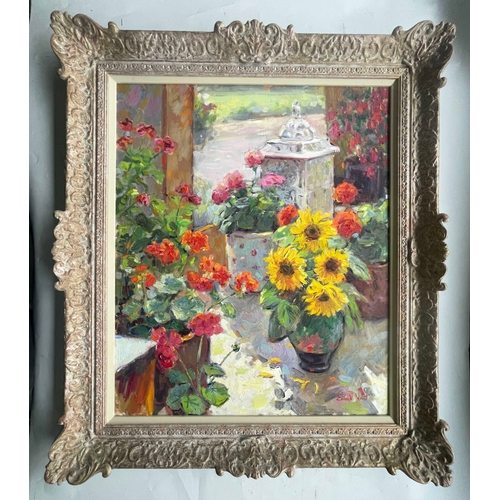 408 - Edward Noott (British, 1963), Sunflowers in the Conservatory, signed l.r., titled and dated 1993 ver... 