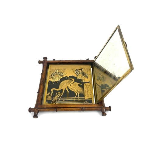 449 - A Japanese folding mirror, bamboo effect frame, the cover with cranes and foliage